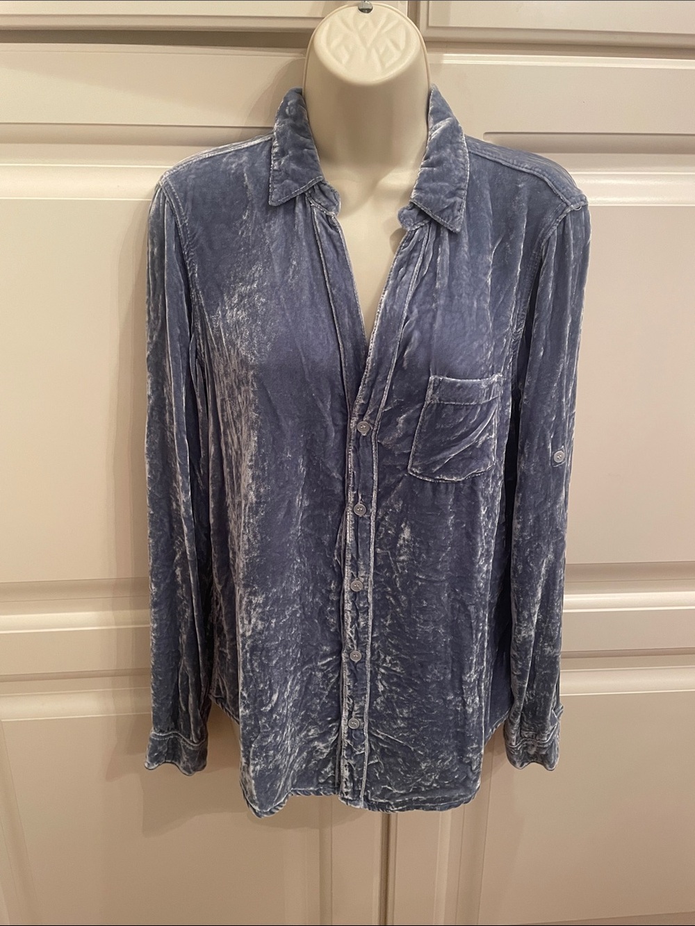 CP Shades blue crushed velvet shirt sz S